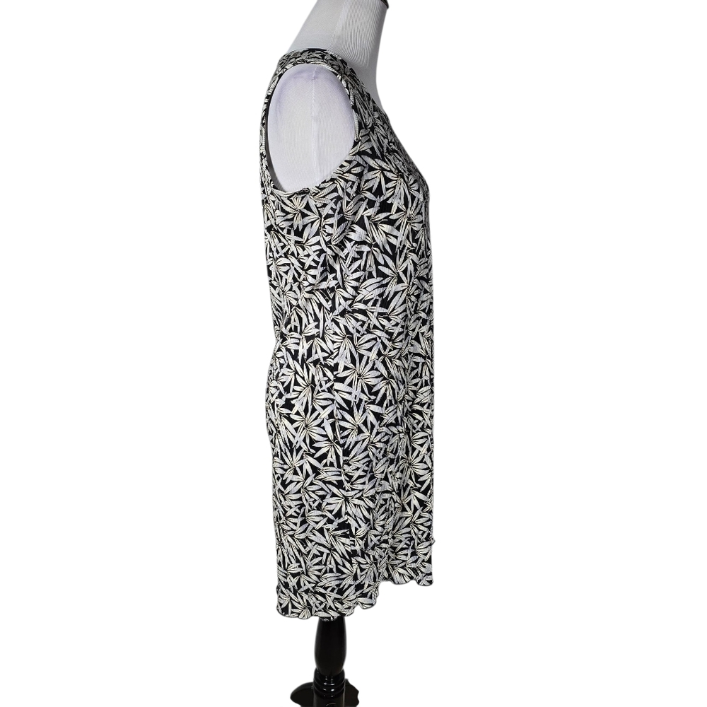 Notations Petite Medium PM Black Cream Leaf Pattern Sleeveless Dress - Picture 3 of 6
